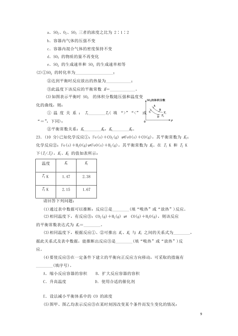 山西省忻州市静乐县第一中学2020-2021学年高二化学9月月考试题（含答案）