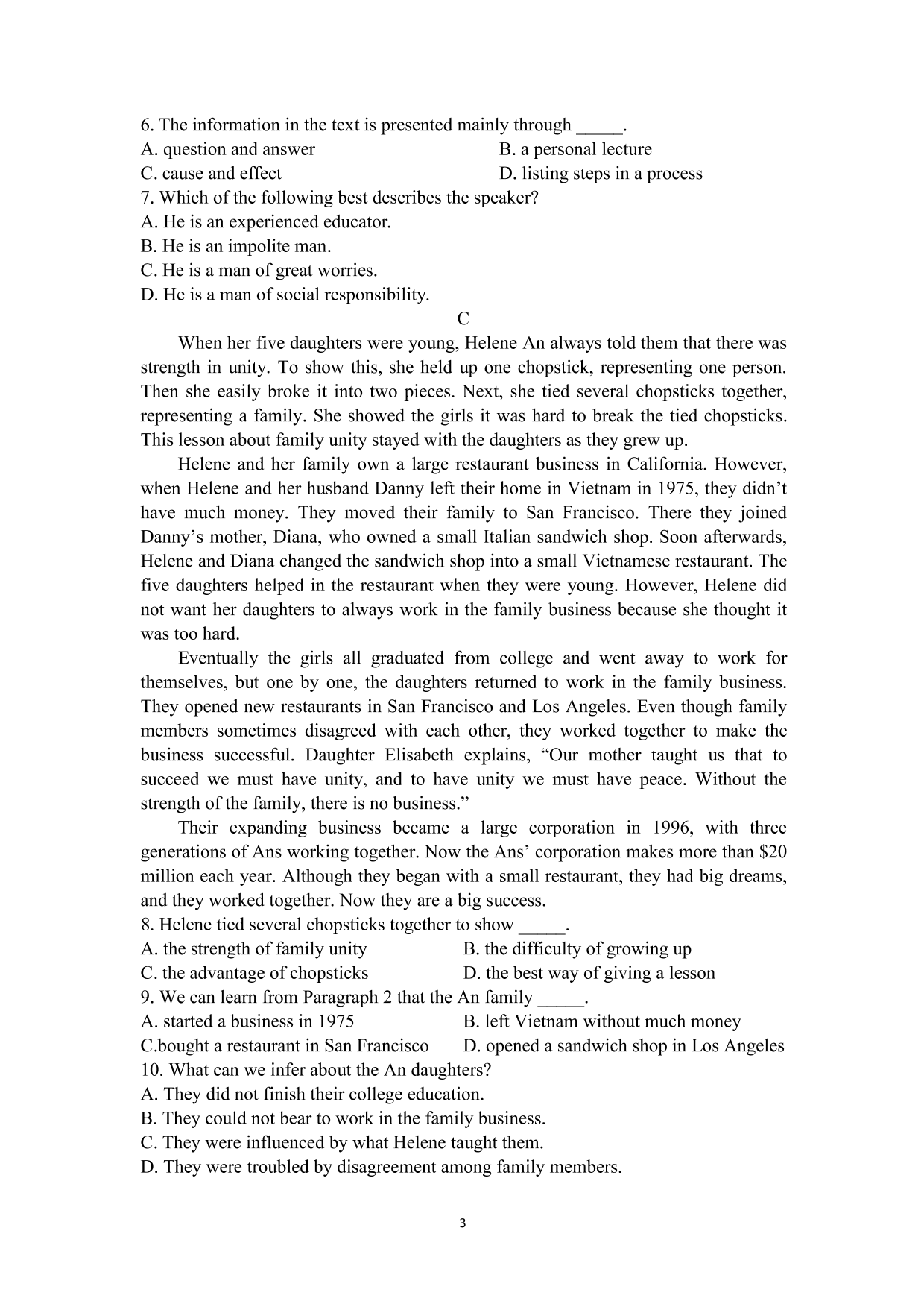 内蒙古乌拉特前旗第一中学2019-2020高二第一学期第三次月考英语试题及参考答案（PDF版）