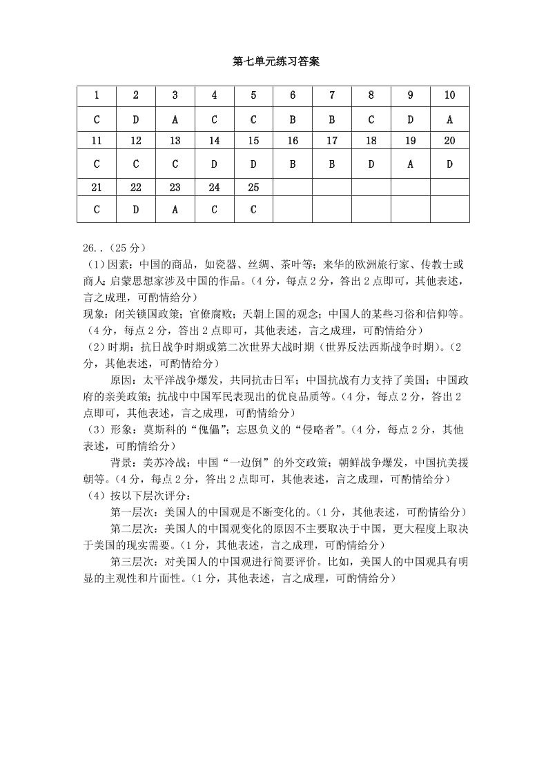 人教版高一历史上册必修1第七单元《现代中国的对外关系》测试题及答案1