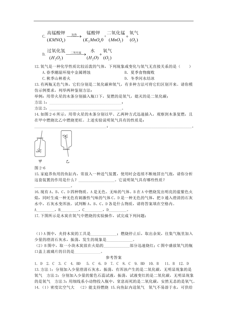 新人教版 九年级化学上册  2.2氧气 专题复习