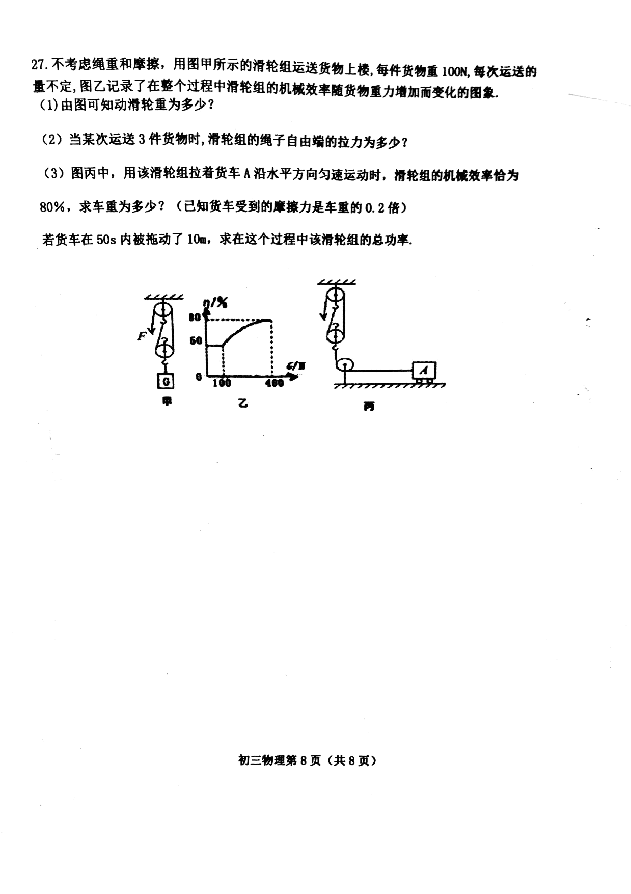 山东省烟台市芝罘区（鲁科版）2018-2019 八年级物理下学期期末考试 图片版无答案