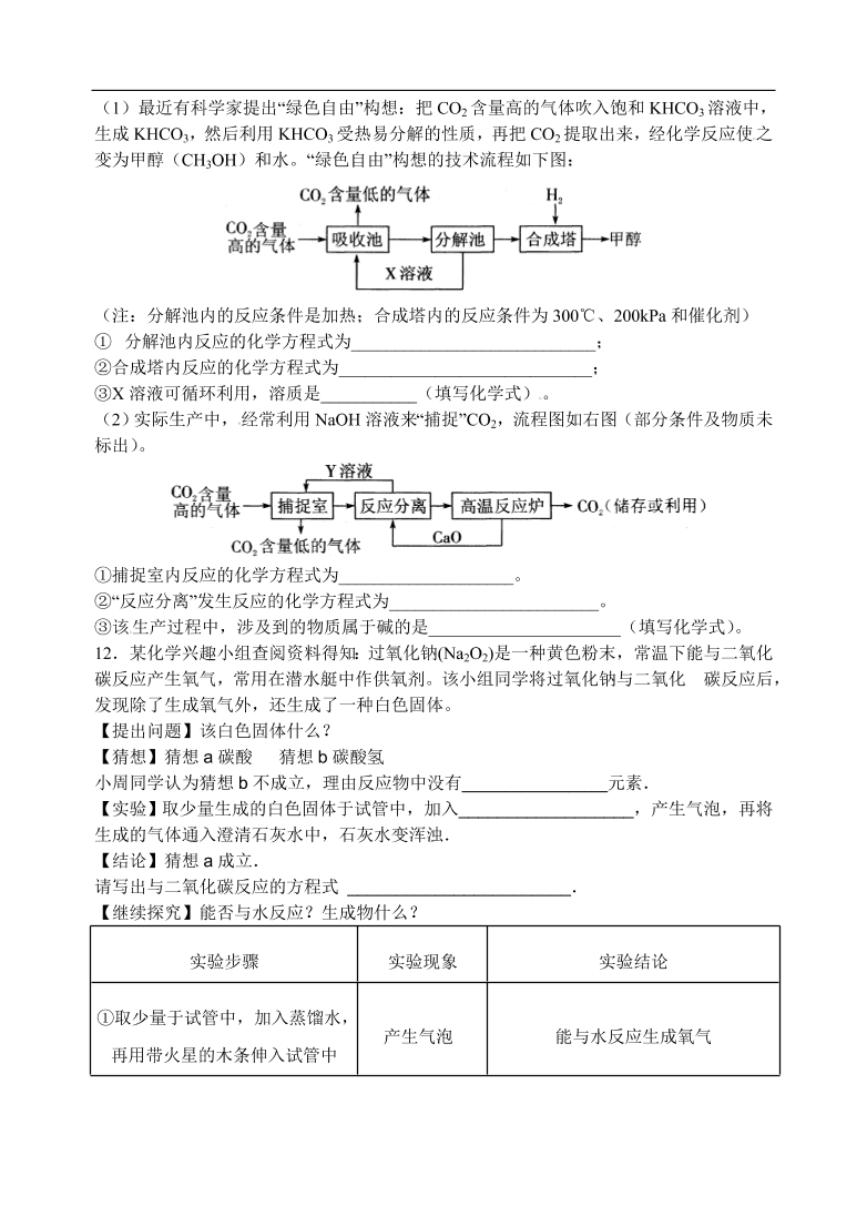 九年级化学专题复习  奇妙的二氧化碳专题练习