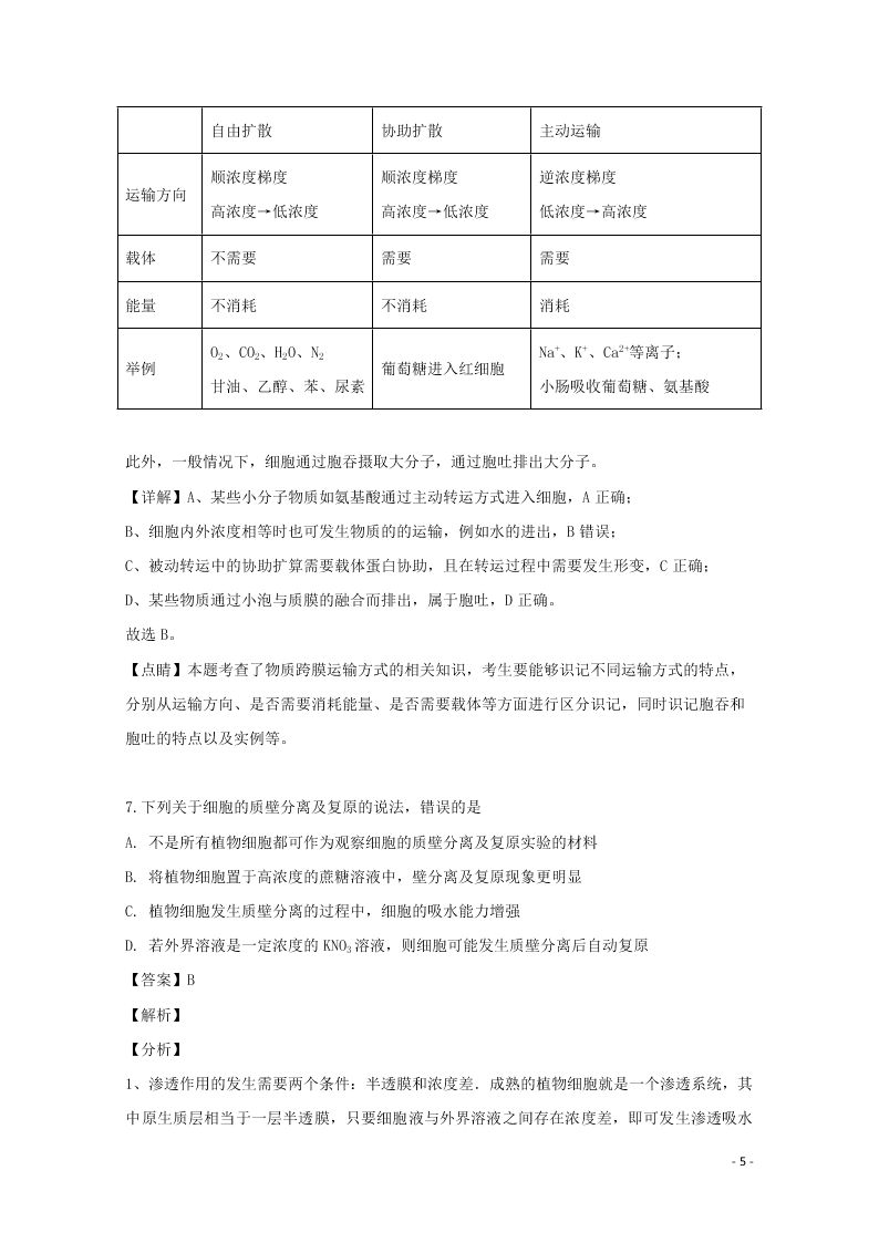 安徽省示范中学2020高二（上）生物开学考试试题（含解析）