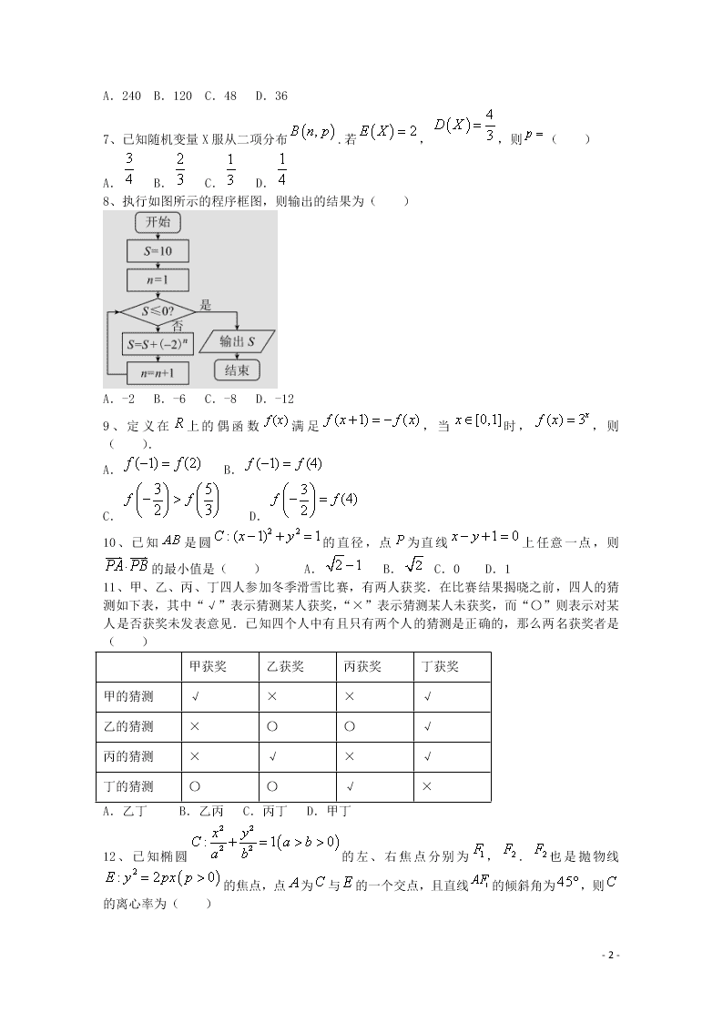 河南省新乡市长垣县十中2021届高三（理）数学上学期第一次月考试题（含答案）