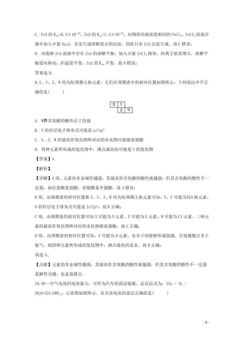 辽宁省瓦房店市高级中学2020学年高二化学上学期期末考试试题（含解析）