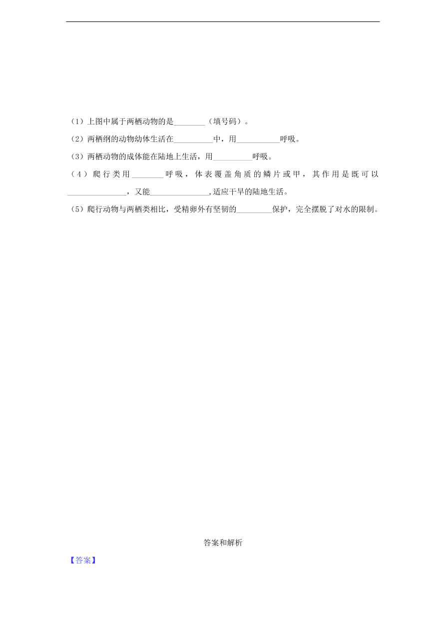 人教版八年级生物上册《两栖动物和爬行动物》同步练习及答案