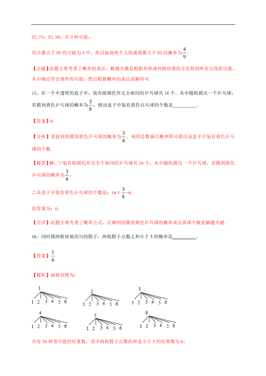 2020-2021学年初三数学第二十五章 概率初步（基础过关）