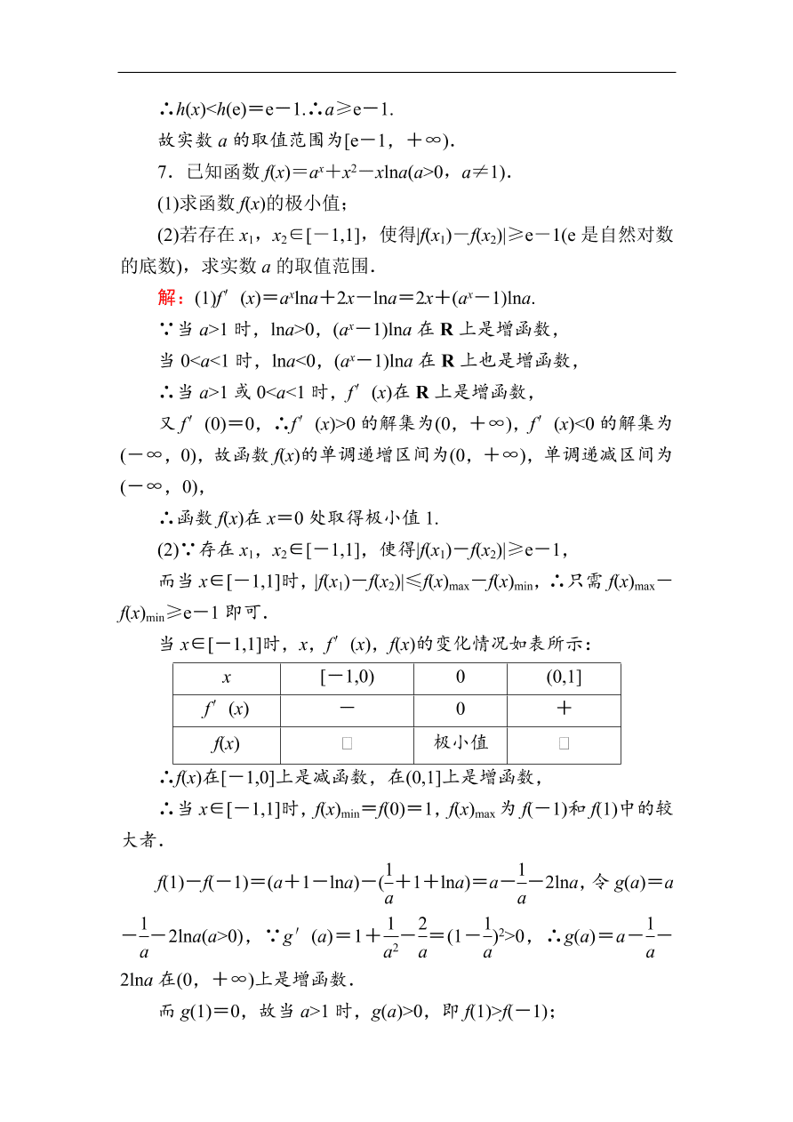 2020版高考数学人教版理科一轮复习课时作业16 导数与不等式问题（含解析）