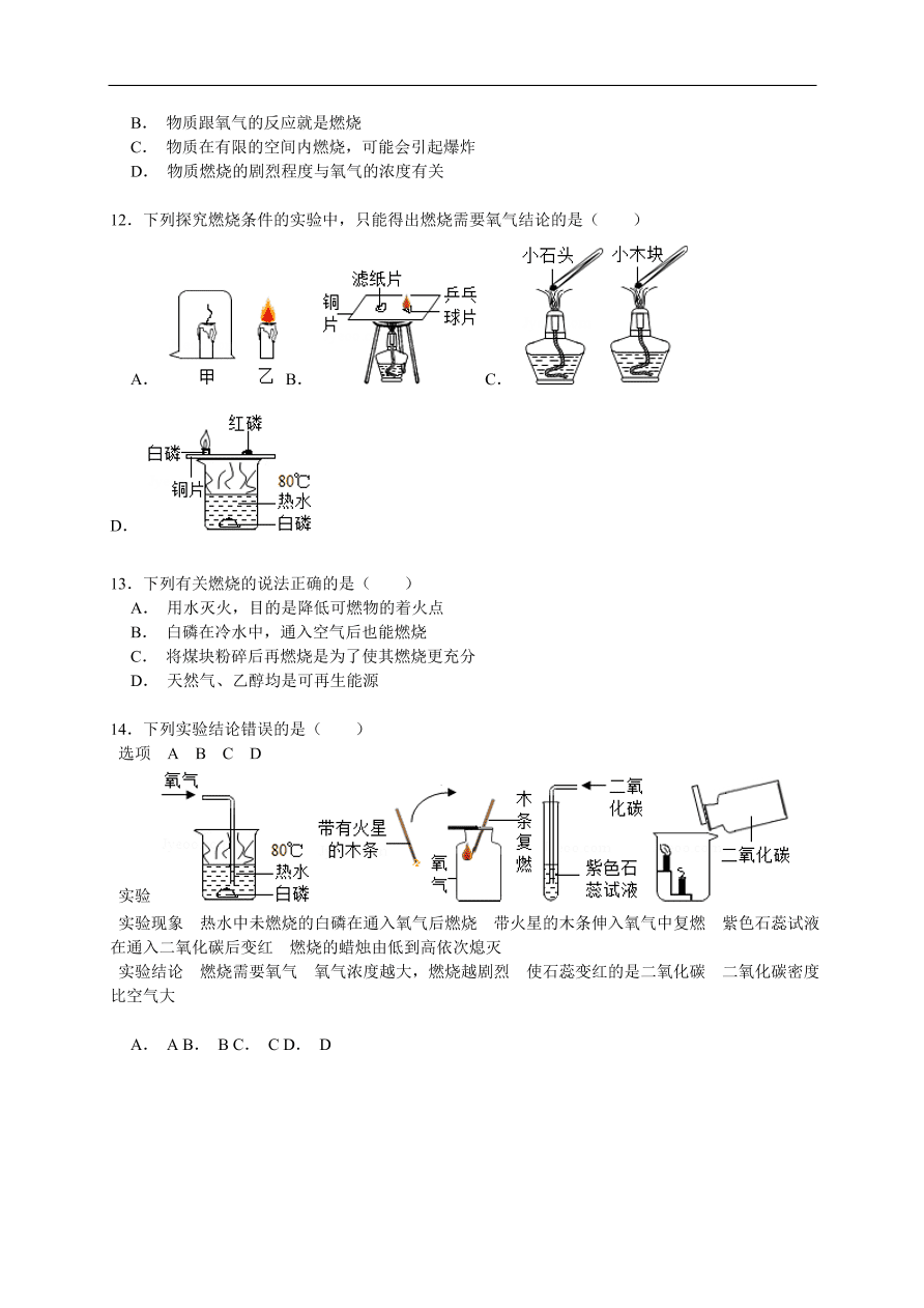 中考化学一轮复习真题集训 燃烧与燃烧的条件