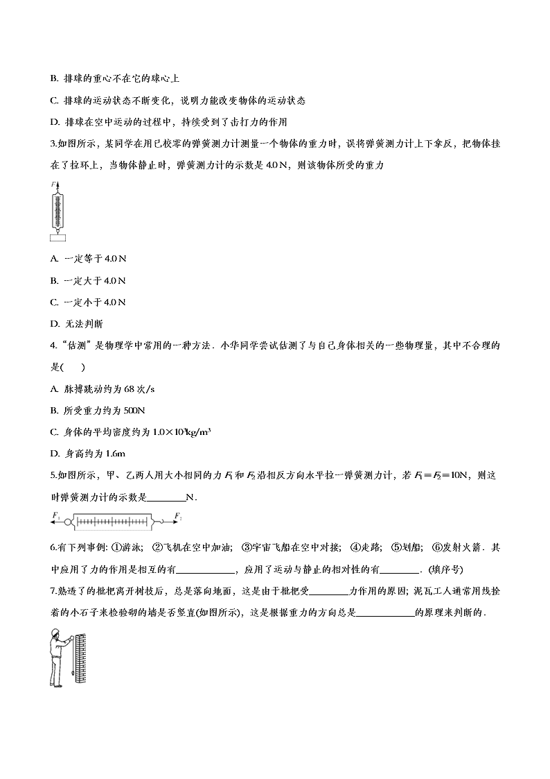 2020人教版初二物理重点知识专题训练：力