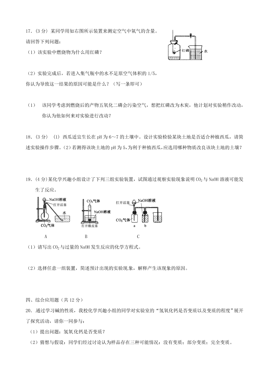 新人教版 九年级化学下册 第10单元综合技能过关训练 