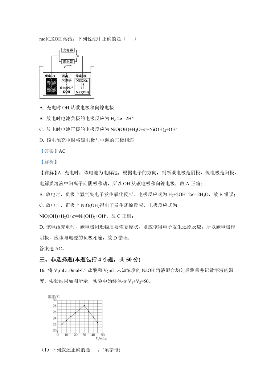 山东师范大学附属中学2020-2021高二化学10月质量检测试题（Word版含解析）