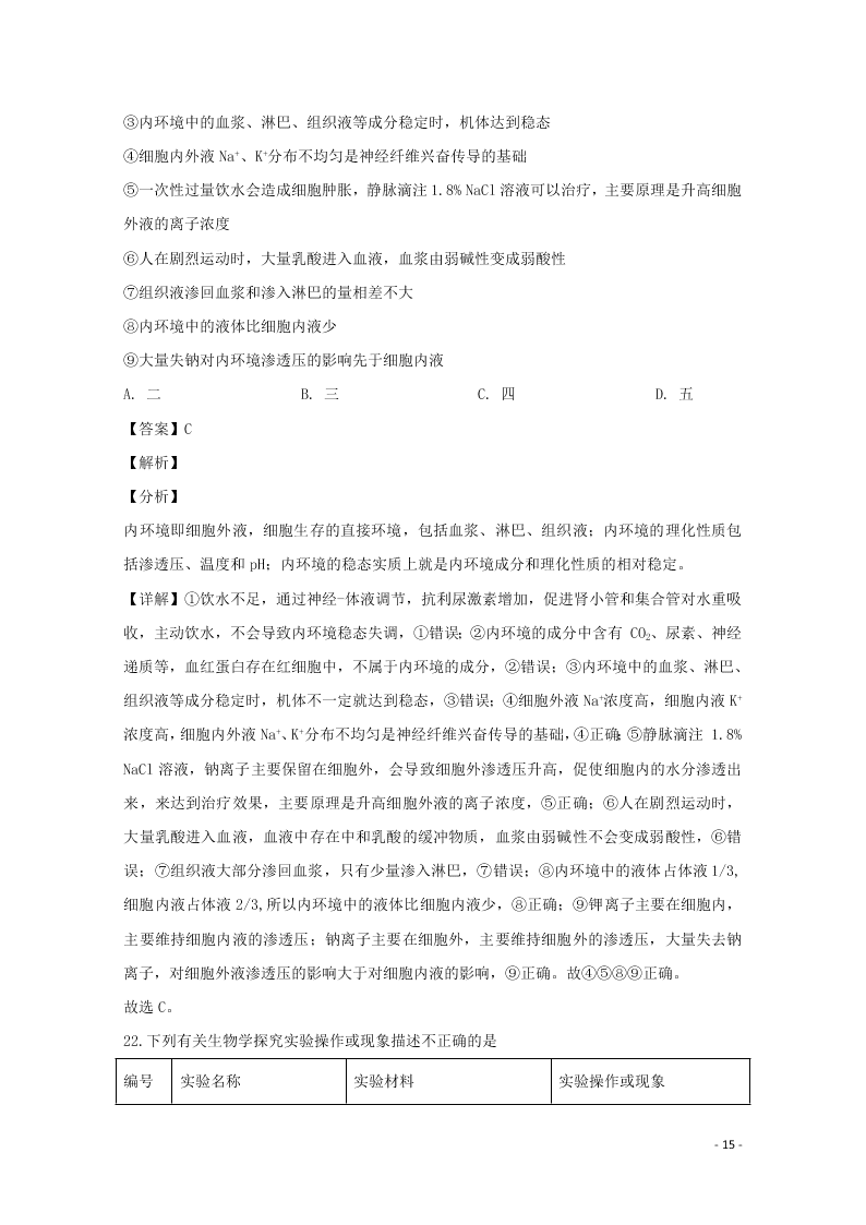 黑龙江省大庆市铁人中学2020学年高二生物上学期期末考试试题（含解析）