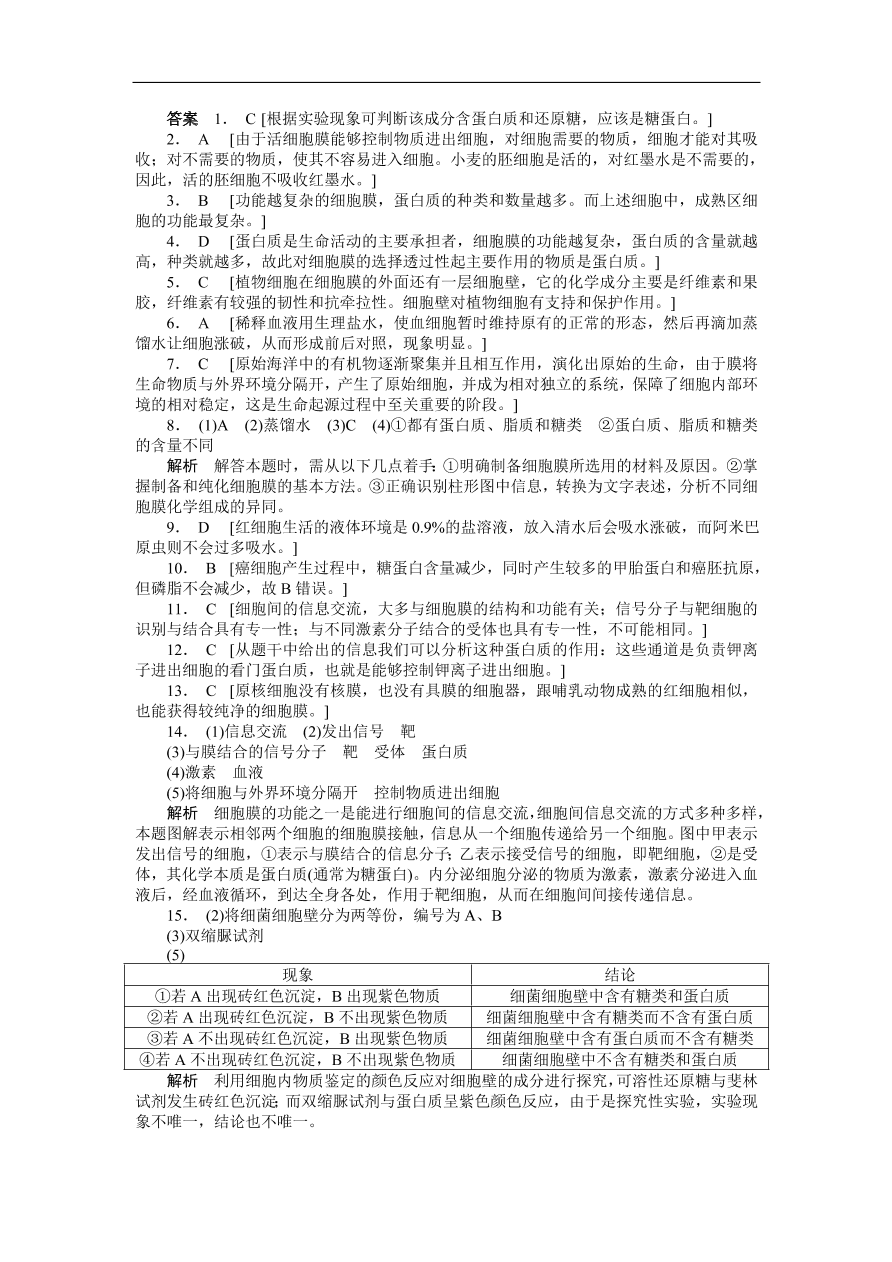 人教版高一生物上册必修1《3.1细胞膜——系统的边界》同步练习及答案