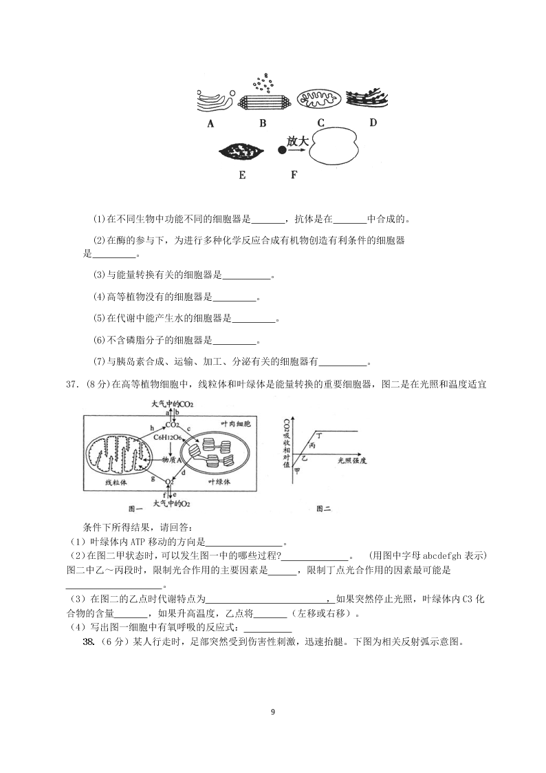 云南省 峨山一中2019-2020学年上学期入学考试 高二 生物   （word版含答案）