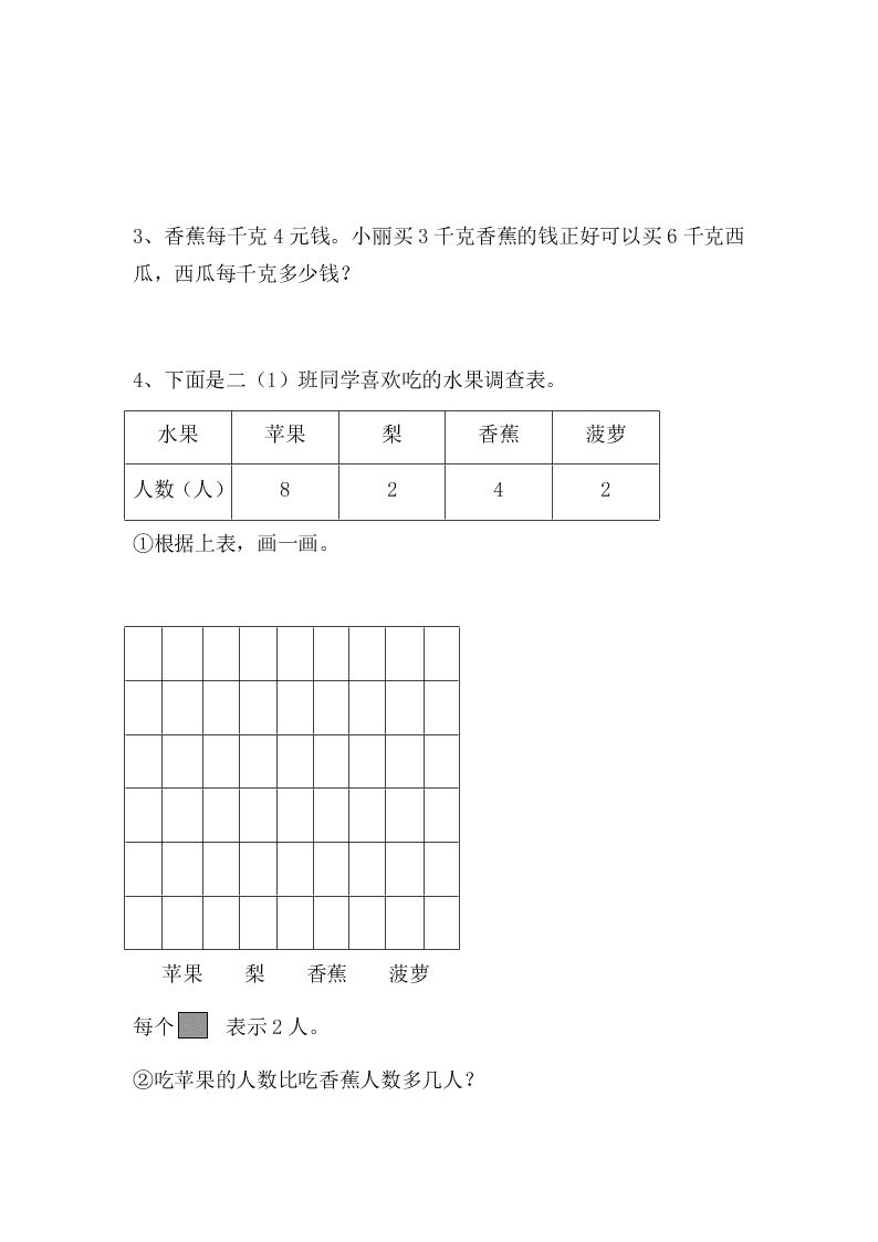 人教版二年级数学下册期中测试题