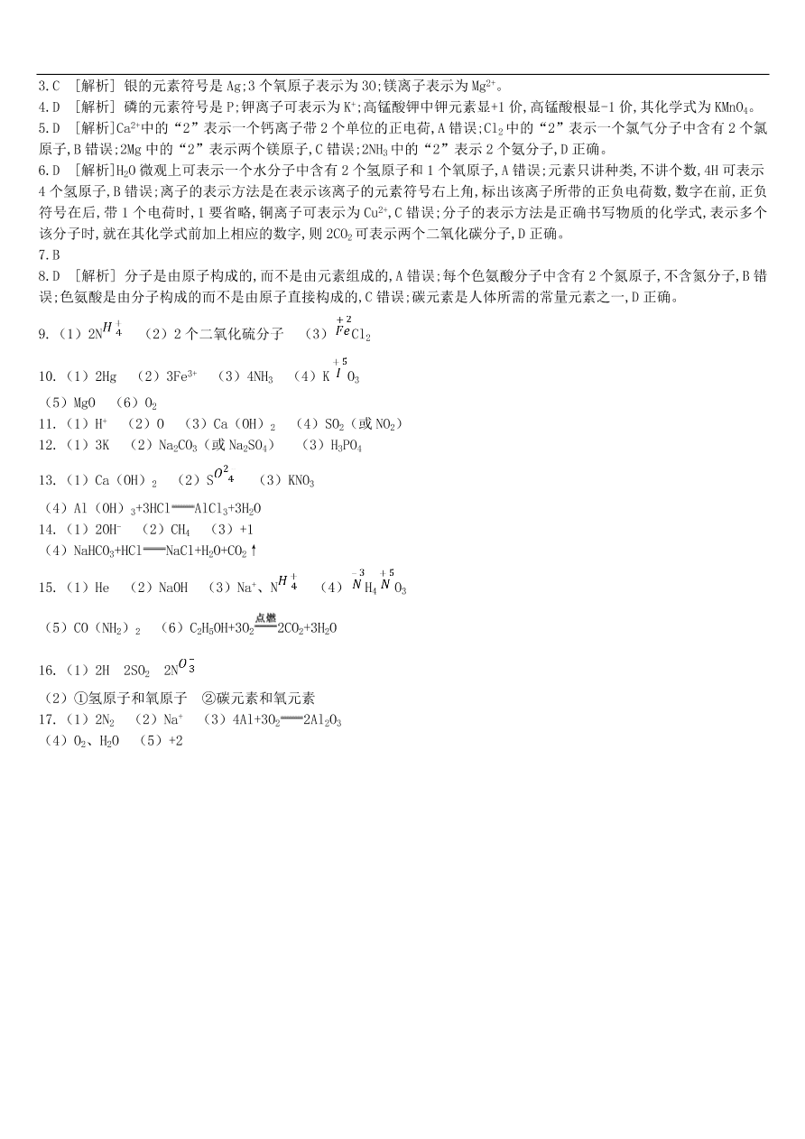 中考化学专项复习专题二 化学用语练习