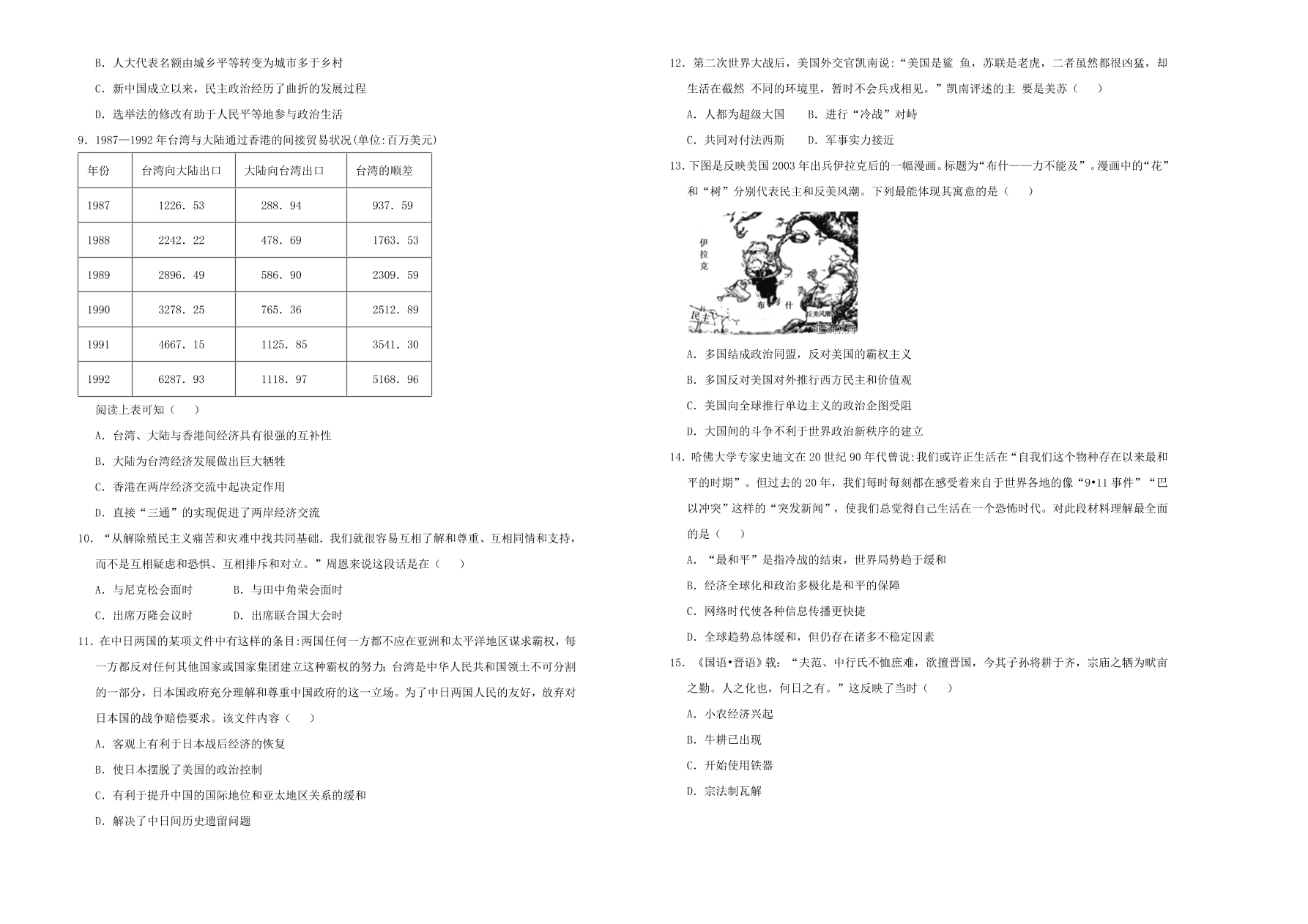 人教版2021届高三历史上学期期中备考卷（A卷）（Word版附答案）