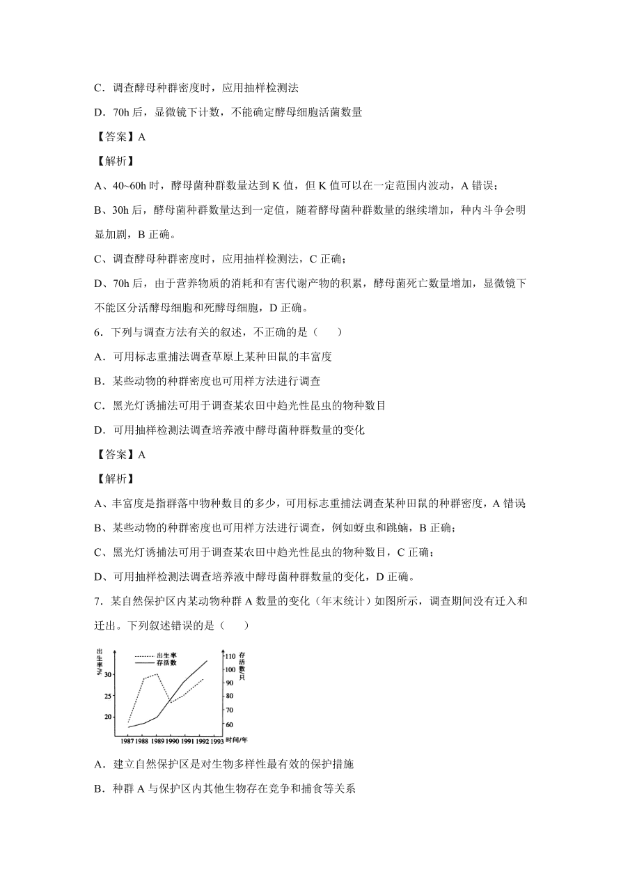 2020-2021学年高考生物精选考点突破专题14 种群与群落