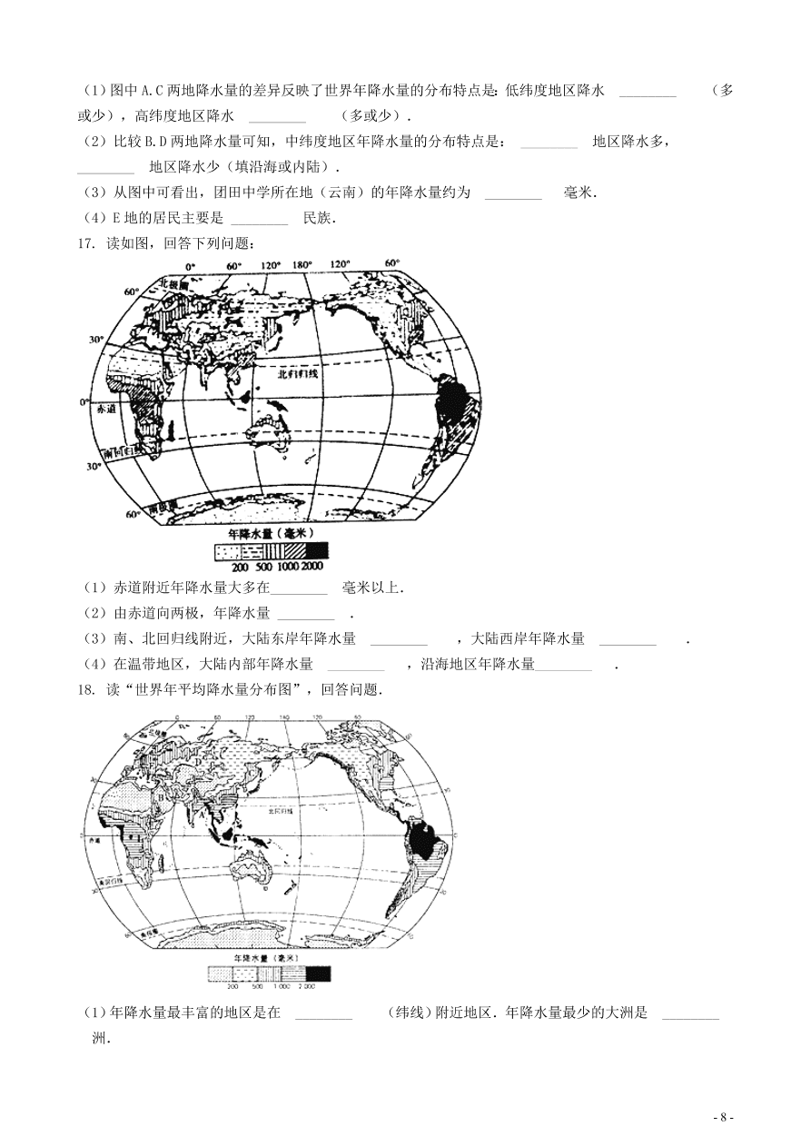 中考地理知识点全突破 专题8世界年降水量的分布规律含解析