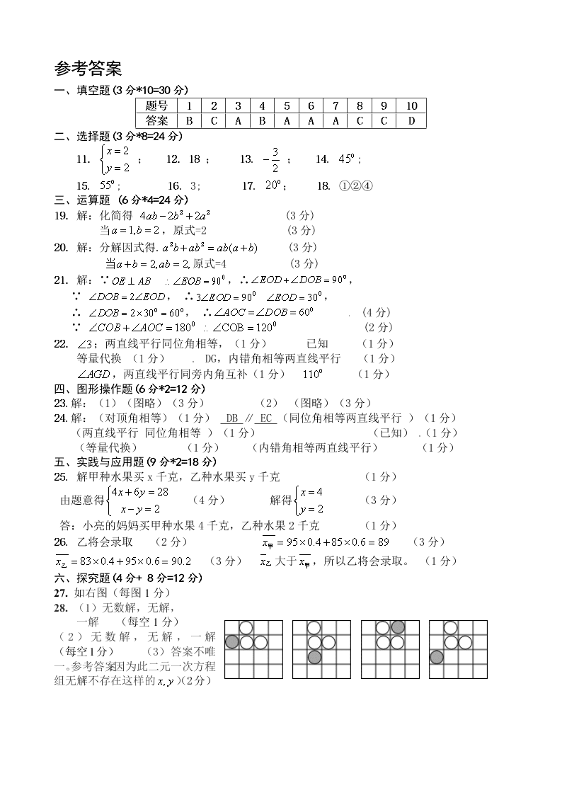 冷水江市七年级数学下学期期末试卷及答案