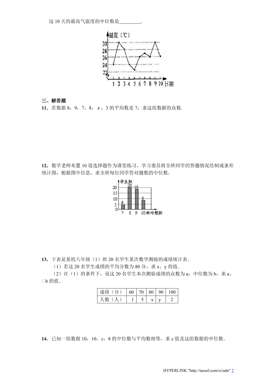 北师大版八年级数学上册第6章《数据的分析》同步练习及答案—6.3从统计图分析数据的集中趋势