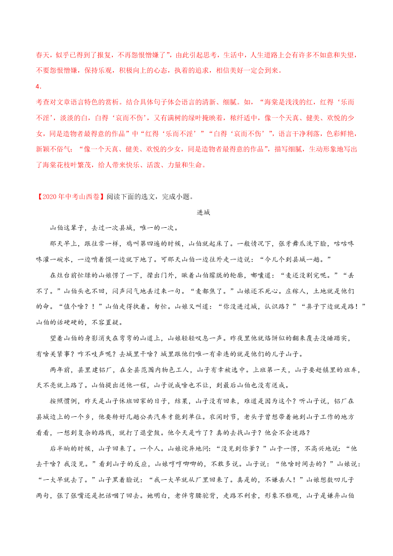 近三年中考语文真题详解（全国通用）专题11 记叙文阅读