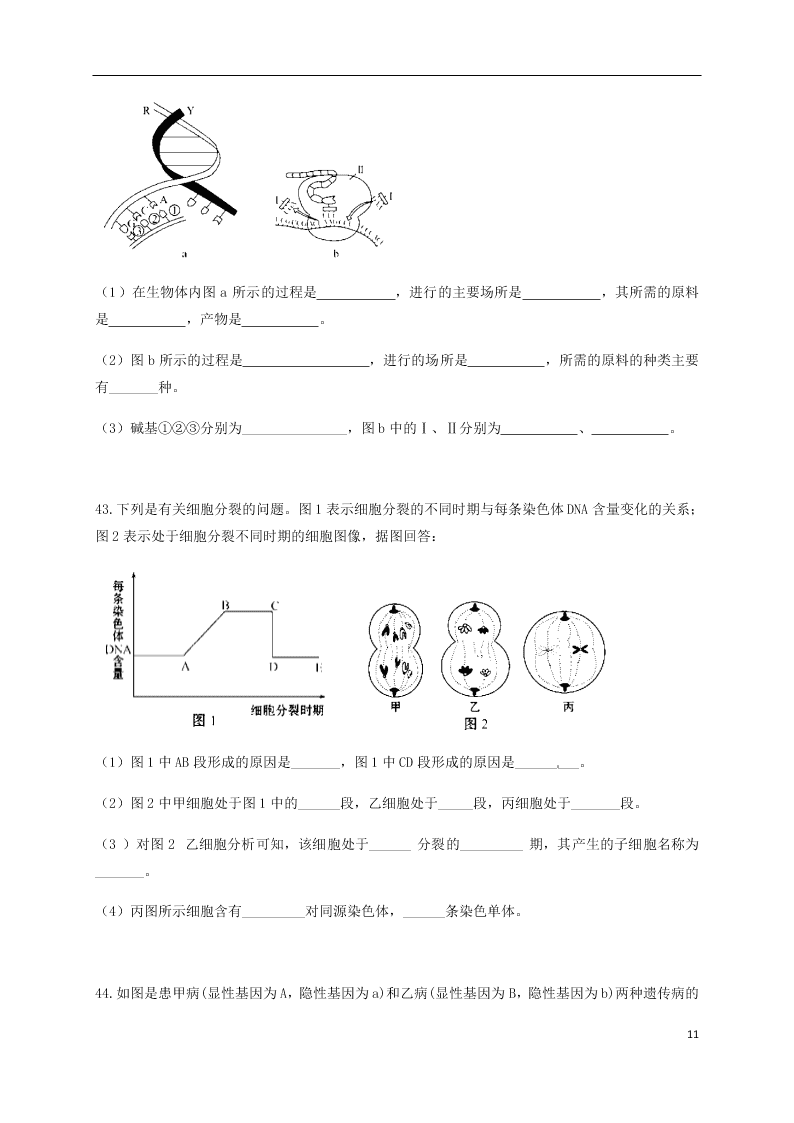 四川省新津中学2020-2021学年高二生物上学期开学考试试题