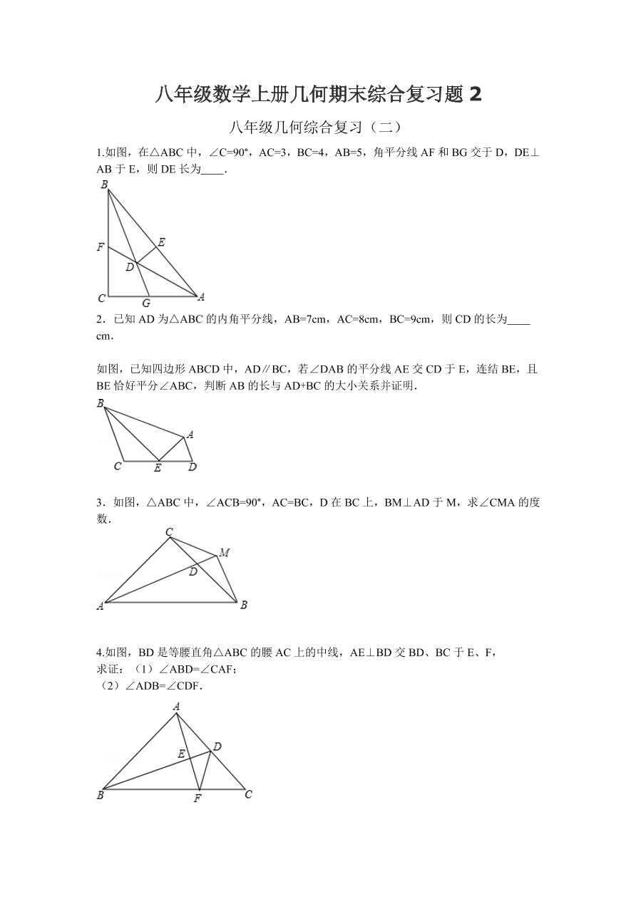 八年级数学上册几何期末综合复习题2