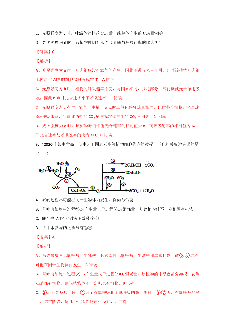 2020-2021学年高三生物一轮复习专题10 光合作用与呼吸作用综合（练）