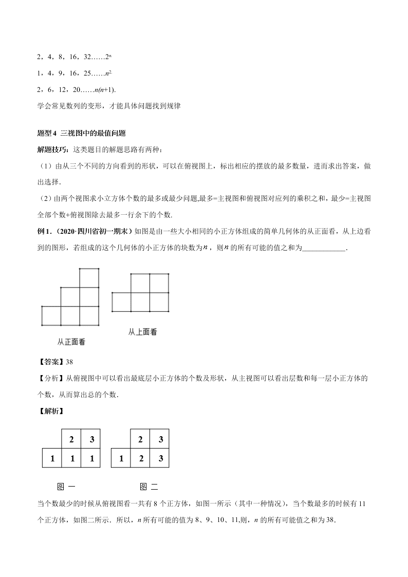 2020-2021学年人教版初一数学上学期高频考点01 三视图与展开折叠