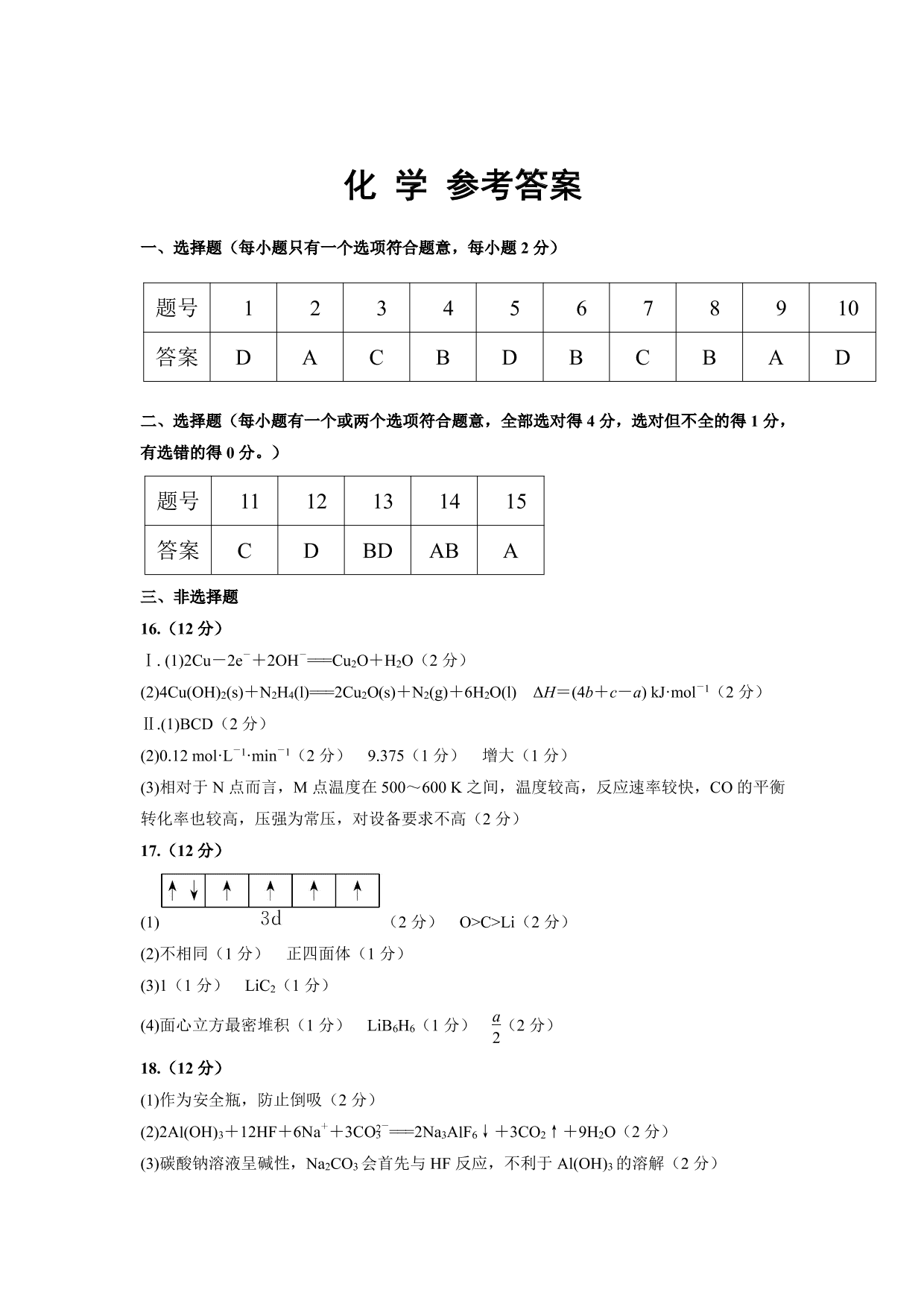 湖北省孝感市汉川市第一高级中学2019-2020学年高二摸底测试化学试卷（PDF版）   