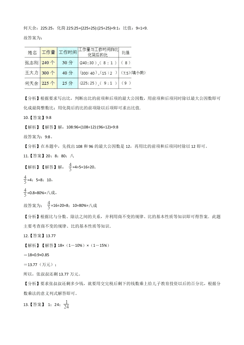 浙教版六年级上册数学《比和百分比 》单元质量检测