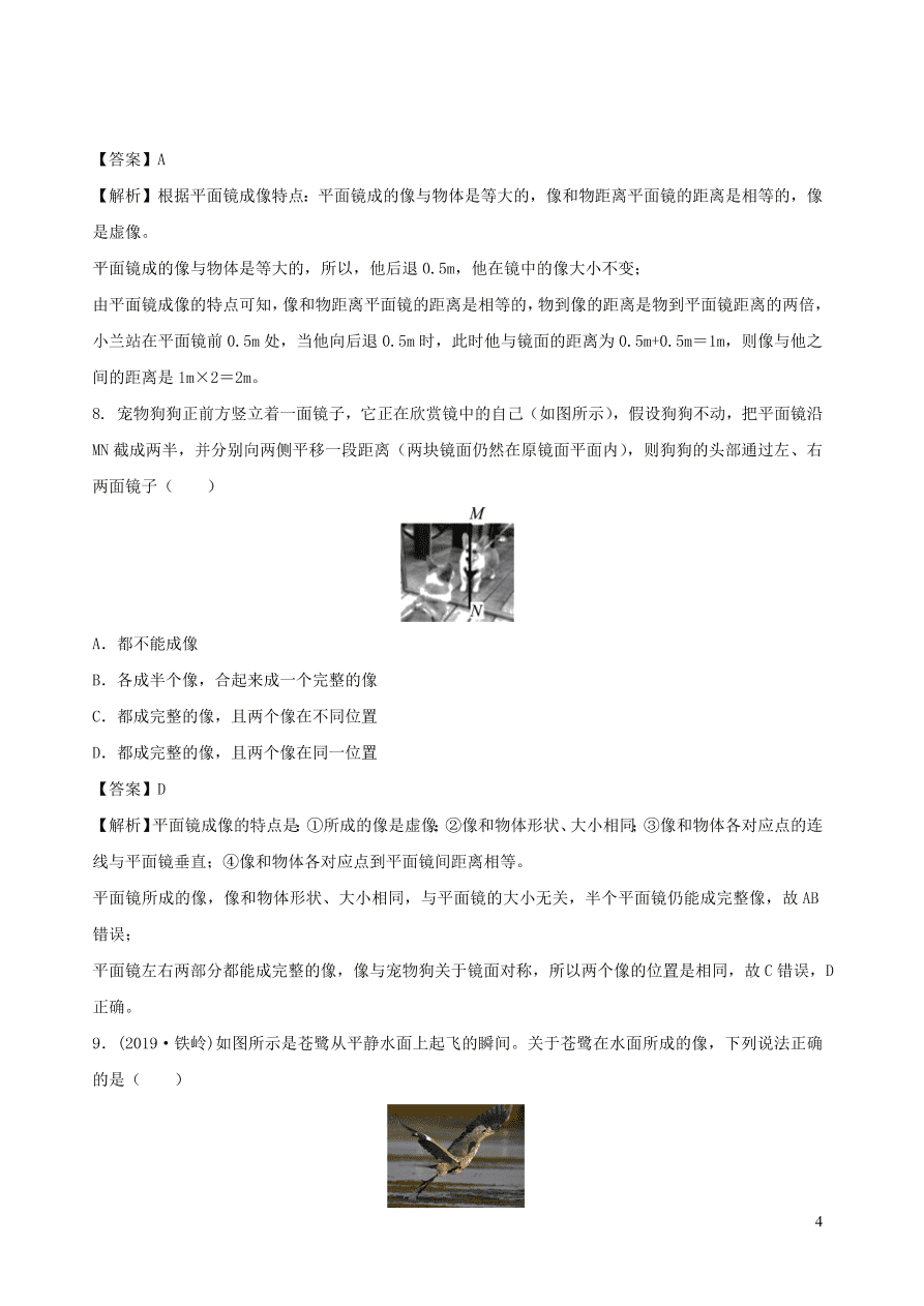 2020秋八年级物理上册4.3平面镜成像课时同步练习（附解析教科版）