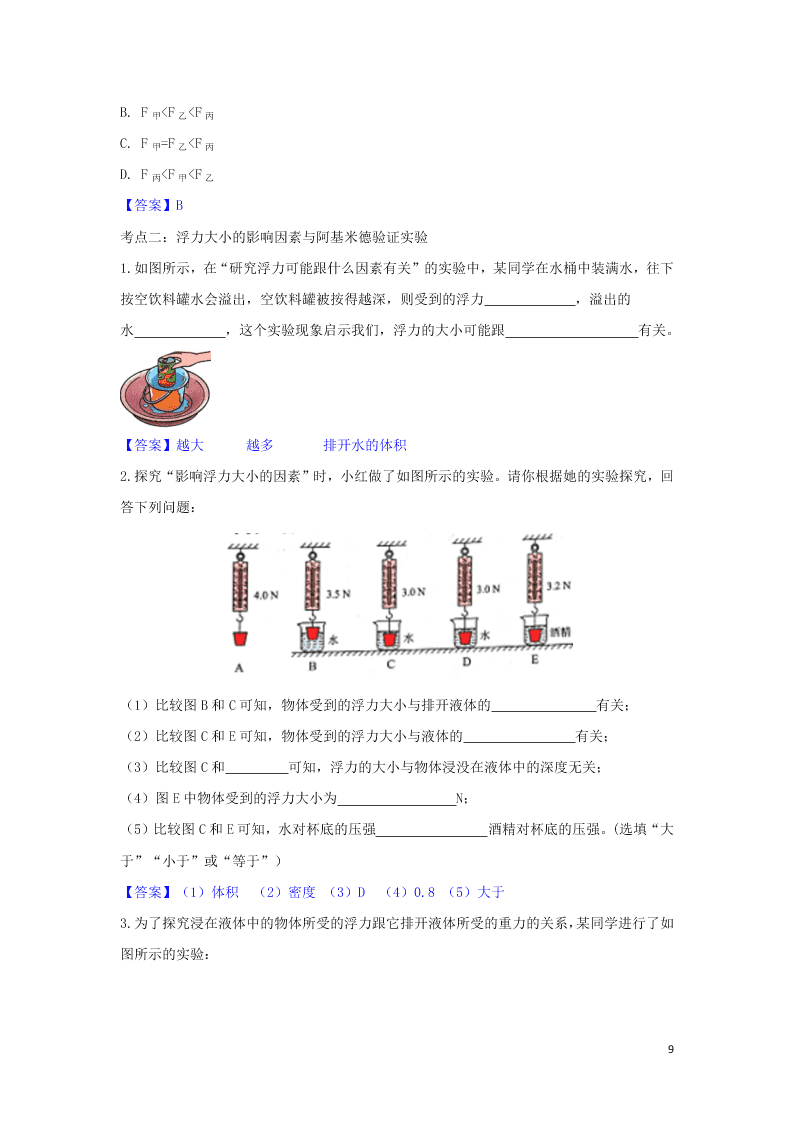 2020中考物理考点提升训练专题十三浮力试题（附答案）