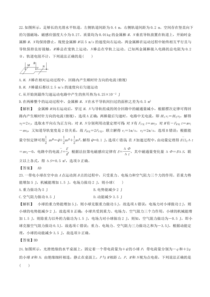 2021年高三物理选择题强化训练专题六 能量与动量观点在电磁学中的应用