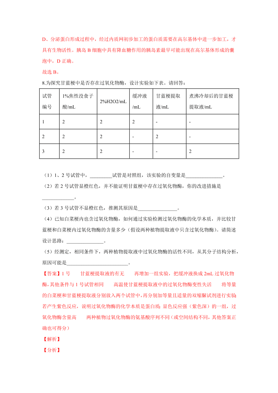 2020-2021学年高三生物一轮复习易错题03 细胞的代谢1（酶、ATP、渗透实验）