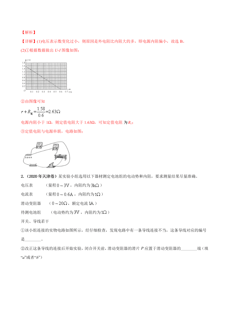 2020-2021年高考物理必考实验十：测定电源的电动势和内阻