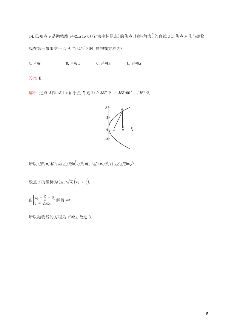 2021高考数学一轮复习考点规范练：51抛物线（含解析）