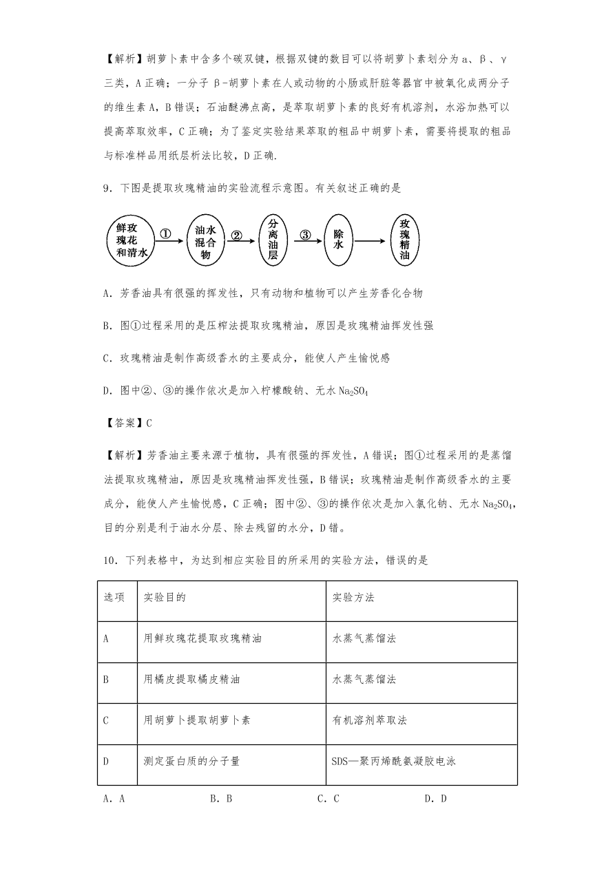 人教版高三生物下册期末考点复习题及解析：植物组织培养技术及有效成分提取