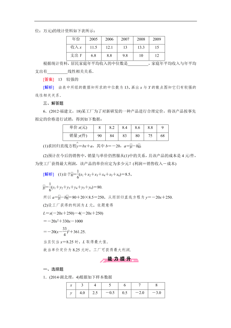 北师大版高三数学选修2-3《3.1回归分析》同步测试卷及答案