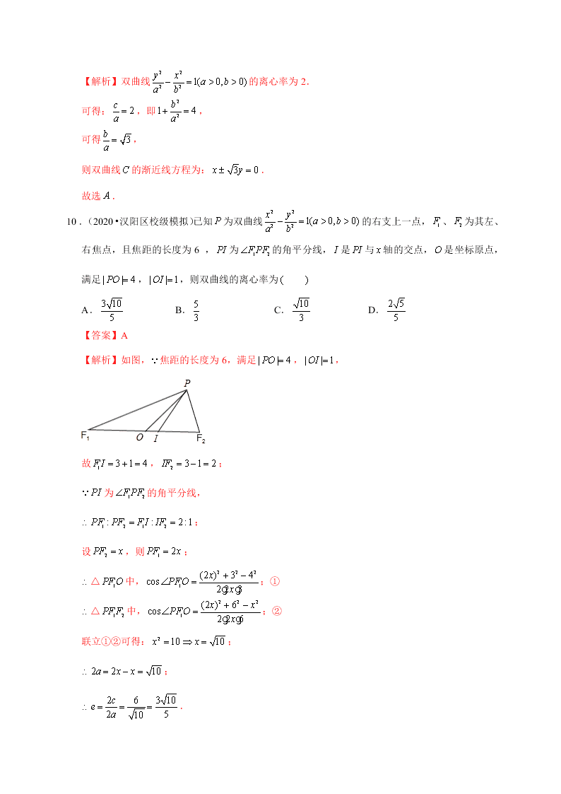 2020-2021学年高考数学（理）考点：双曲线