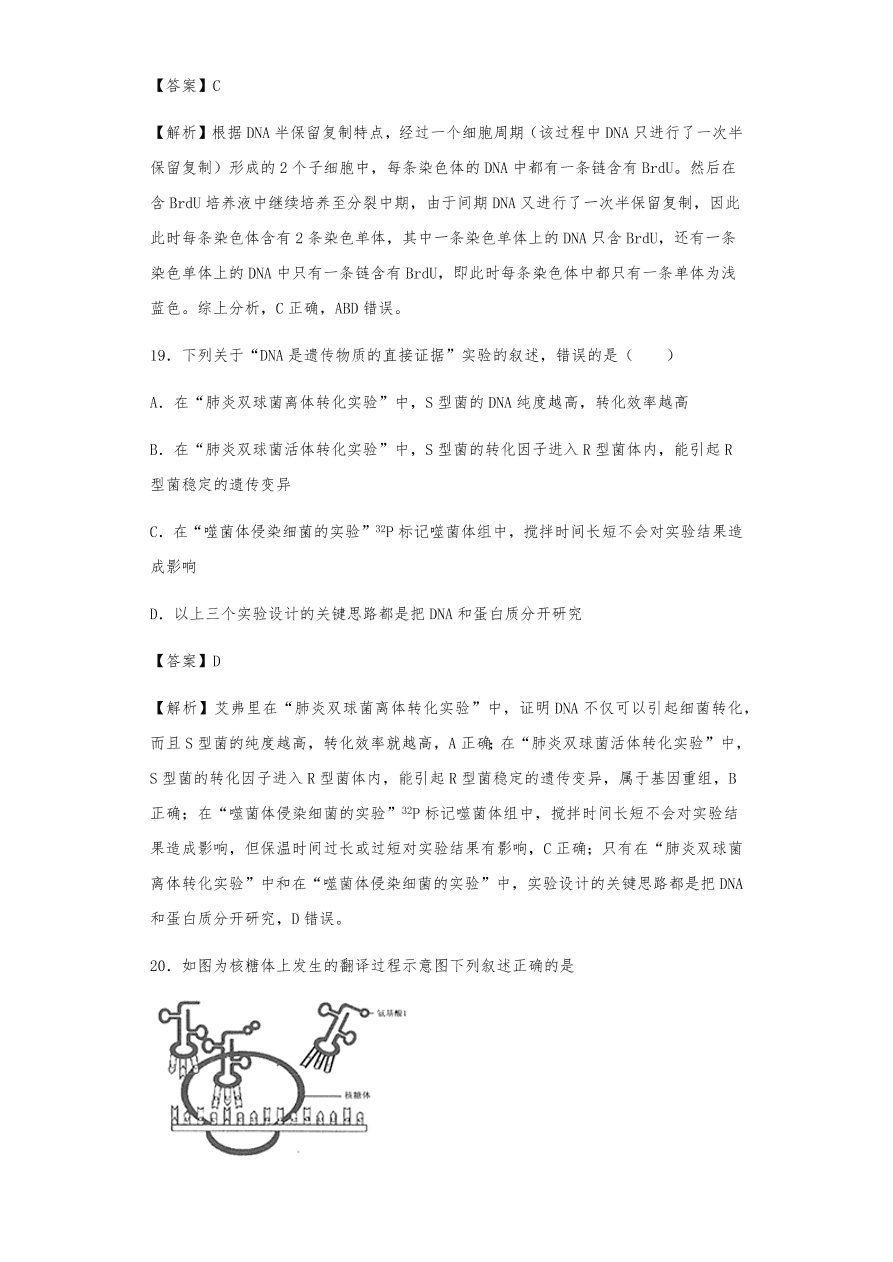 人教版高三生物下册期末考点复习题及解析：DNA是主要的遗传物质、结构、复制和基因的表达