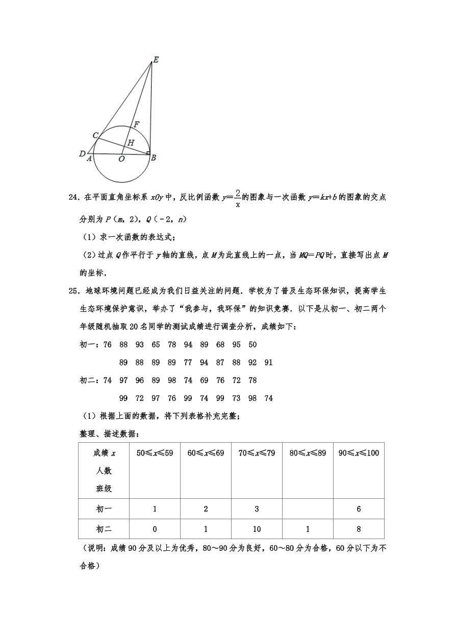 北京市海淀区清华附中人教版九年级下册数学试卷附答案