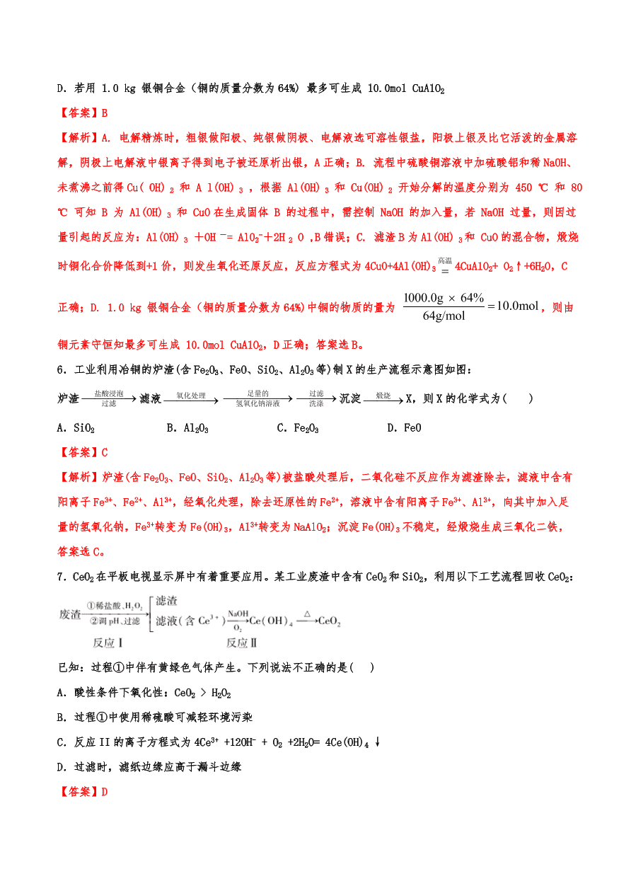 2020-2021年高考化学一轮易错点强化训练：工艺流程综合