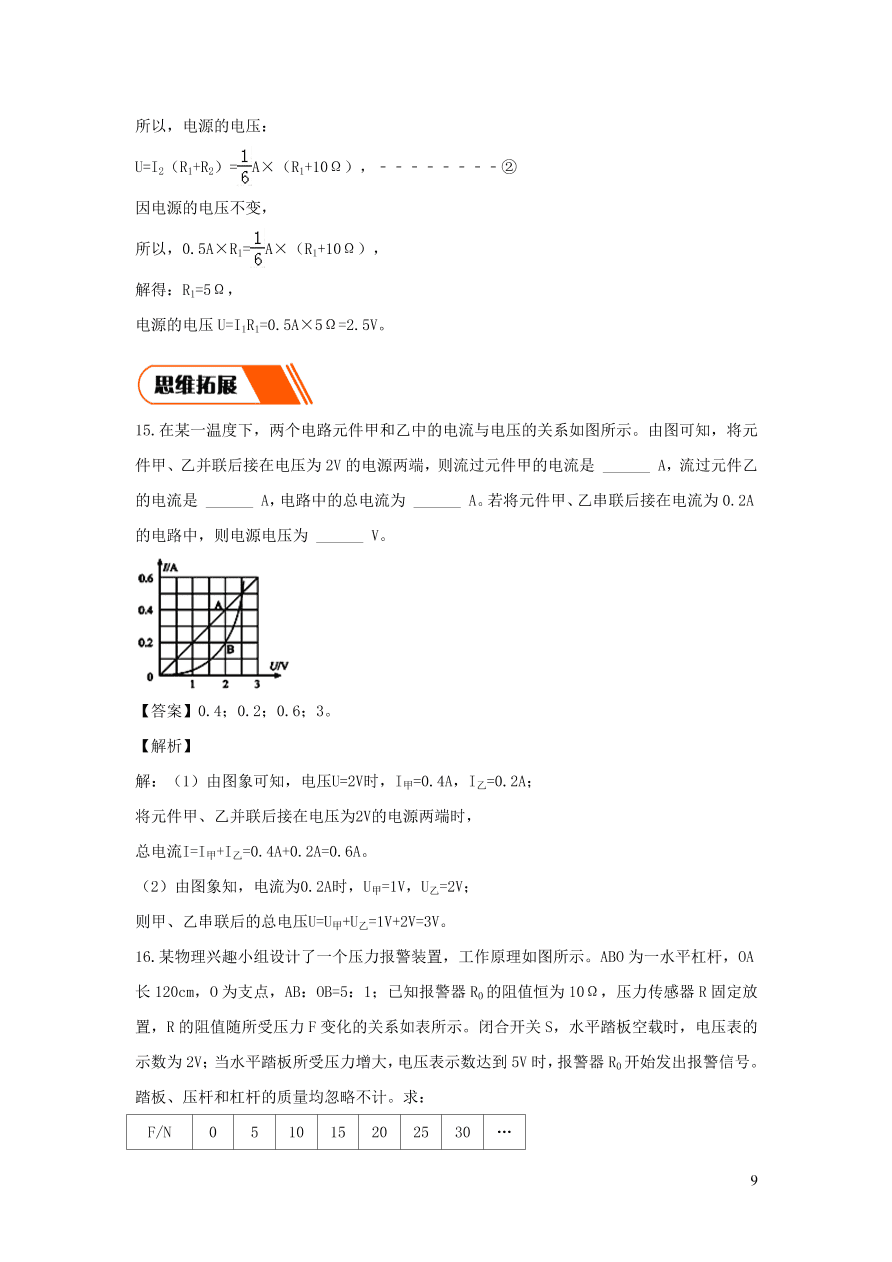 2020-2021九年级物理全册17.2欧姆定律同步练习（附解析新人教版）