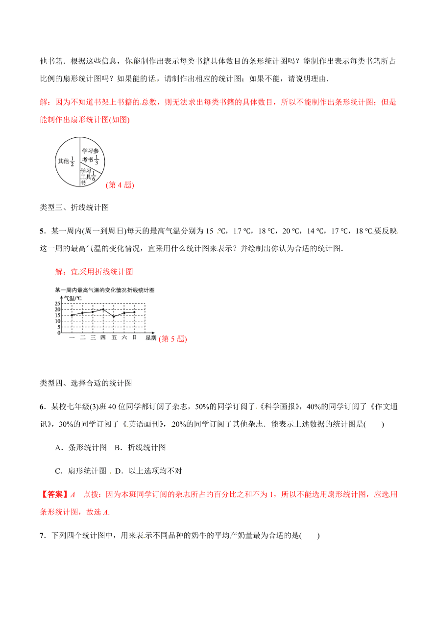 2020-2021学年北师大版初一数学上册难点突破26 合理选择统计图表示数据