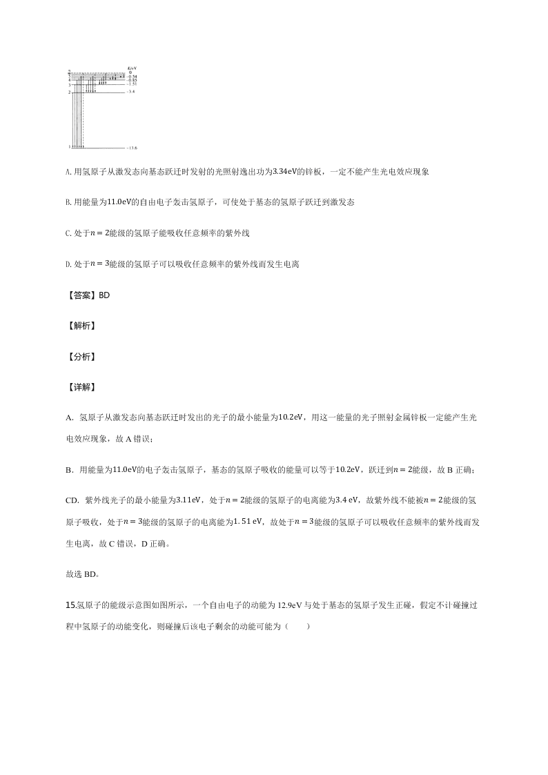 人教版高二物理暑假专练：原子结构（word版含答案）