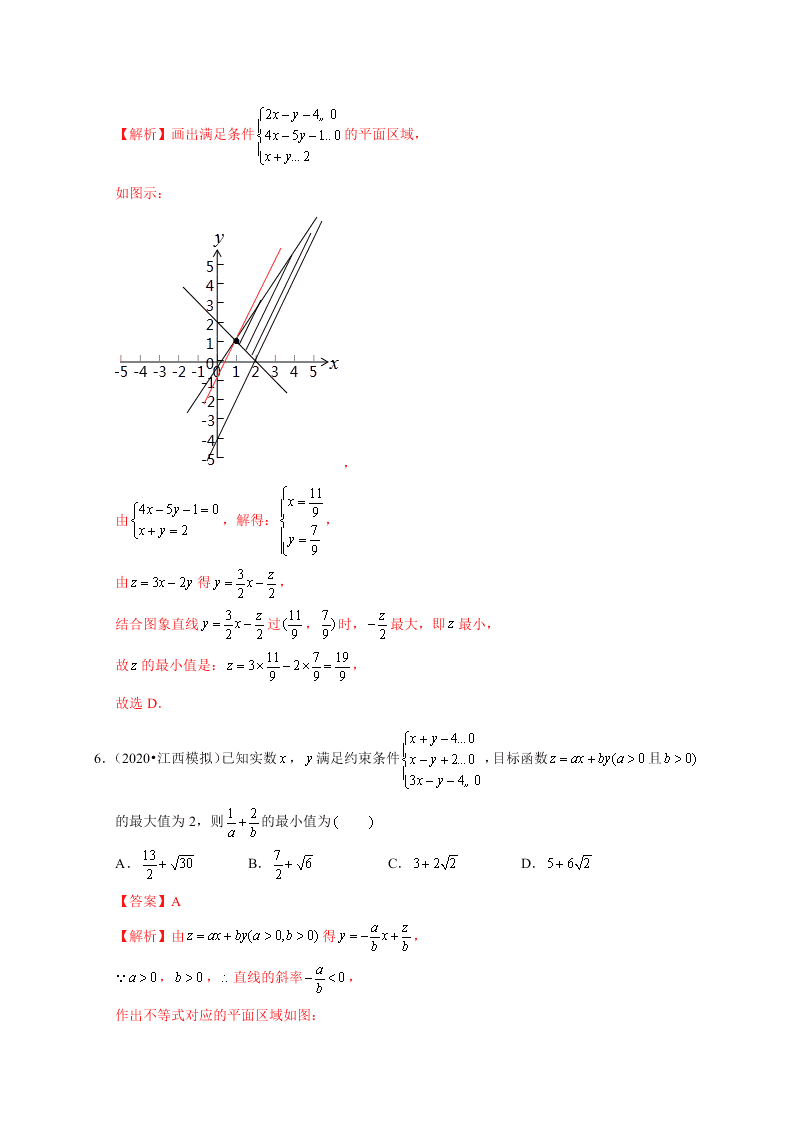 2020-2021学年高考数学（理）考点：二元一次不等式(组)与简单的线性规划问题