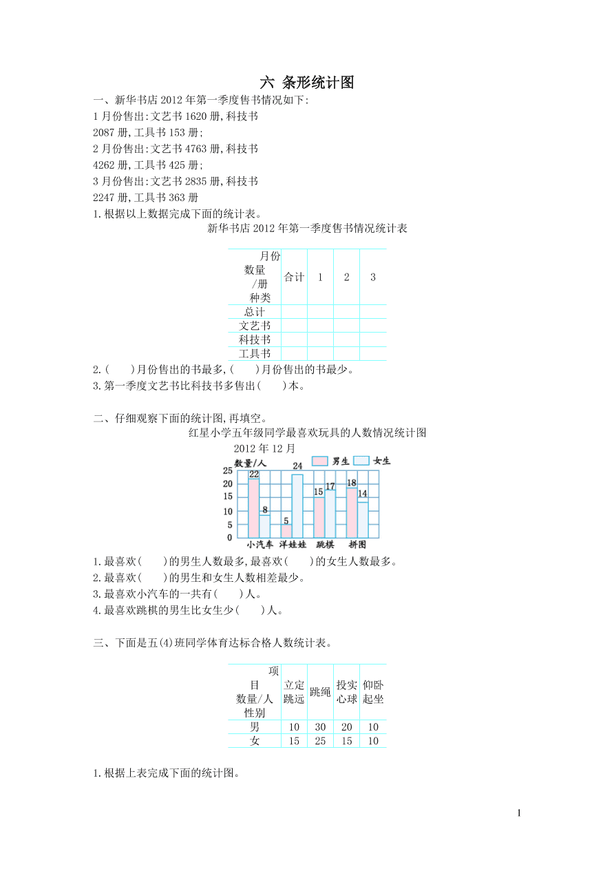 四年级数学上册六条形统计图单元测试卷（西师大版）